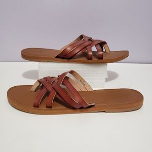 Universal Threads Brown Faux Leather Women's Slip On Flip Flop Sandals Sz 8